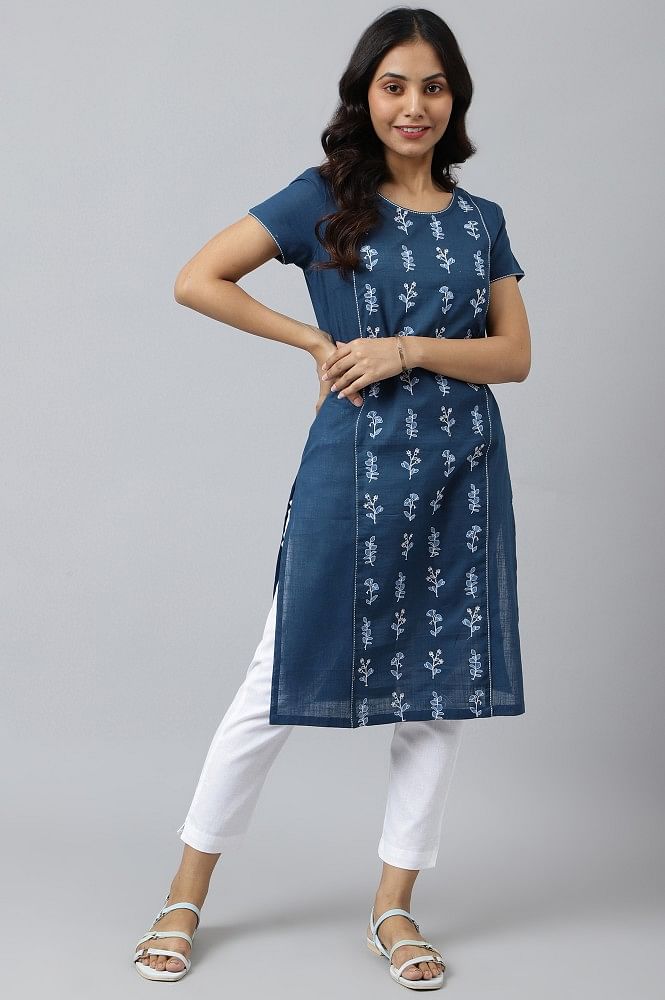 AMAZON BRAND - ANARVA Jaipuri Cotton Printed Straight Kurti for Women  (Royal Floral Red) : Amazon.in: Fashion